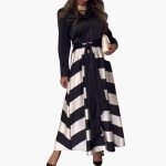 Striped Maxi Dress for Women - with Shirt Collar and Belt - Image 4