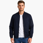 Men's Bomber Jacket with Front Zipper and Ribbed Hem - Image 3