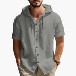 Men's Hooded Summer Shirt with Short Sleeves and Button Placket - Image 3