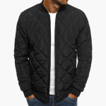 Men's Quilted Bomber Jacket with Zipper and Arm Pocket - Image 3
