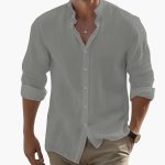 Men's Summer Casual Shirt with Long Sleeves and Stand-Up Collar - Image 4
