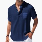Men's Summer T-Shirt with Button Placket and Stand-Up Collar - Image 3