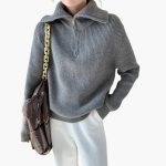 Women's Sweater with Zip Neck and Ribbed Surface - Image 9