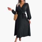 Elegant Maxi Dress with Long Sleeves for Women - Pleated Design - Image 3
