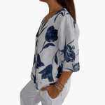 Women's Floral Print Blouse – Summer V-Neck Top - Image 3