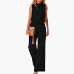Sleeveless Women's Jumpsuit with High Collar and Wide Leg - Image 3