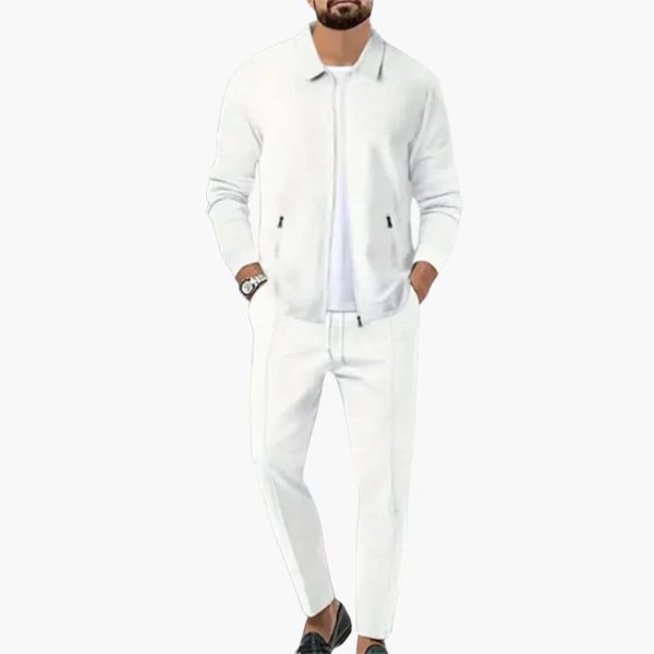Men's Two-Piece Set with Zip-Up Shirt and Straight-Cut Pants