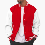 Men's Varsity Bomber Jacket with Snap Buttons and Ribbed Trim - Image 3