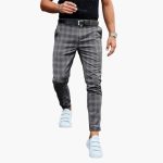 Men's Slim Fit Trousers with Check Pattern and Slim Leg - Image 4