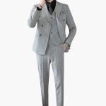 Men's Three-Piece Suit with Check Pattern and Lapel Collar - Image 9