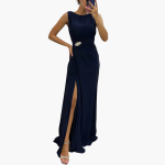 Pleated Maxi Dress with Slit - Elegant Women's Evening Dress - Image 3
