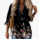 Blouse with Floral Pattern - Women's Casual Look with Contrast - Image 6