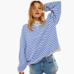 Women's Striped Oversized Sweatshirt – Casual Long Sleeve Pullover - Image 2