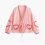 Women's Gingham Blouse with Heart Pockets – Summer Blouse - Image 3