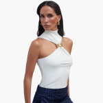 Chic High Neck Halter Top - for Women with Gold Accent - Image 3