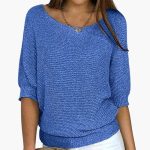 Women’s Pullover Sweater with Wide Neckline and Half Sleeves - Image 5