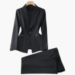 Women's Blazer Set with One Button and Straight Pants - Image 3