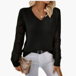 Women's Fine Knit Sweater with V-Neck and Long Sleeves - Image 2