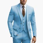 Three-Piece Men's Suit with Notched Lapels and Slim Fit Pants - Image 2