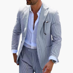 Men's Summer Suit Two-Piece with Pinstripes and Slim Fit - Image 3