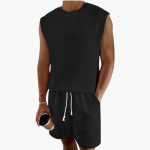 Men's Lounge Set with Sleeveless Top and Waffle Texture - Image 5