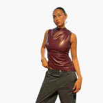 Faux Leather Top for Women – Sleeveless, Elegant Design - Image 3