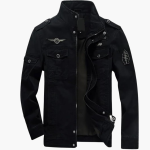 Men's Cargo Military Jacket with Zipper and Badge Details - Image 3