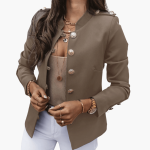 Women's Short Autumn Jacket with Button Closure and Pockets - Image 3