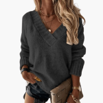 V-Neck Knit Sweater for Women – Elegant and Soft Top - Image 2
