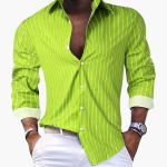 Striped Casual Shirt for Men – Long Sleeve with Notched Collar - Image 3