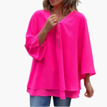 Half-Zip Long Sleeve Shirt - Women's V-Neck Casual Top - Image 3