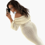 Women's Off-Shoulder - Knit Maxi Dress for Elegant Occasions - Image 3