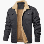 Men's Bomber Jacket with Zipper and Faux Fur Lining - Image 3