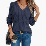 Women's Pullover with V-Neck and Long Sleeves - Image 7