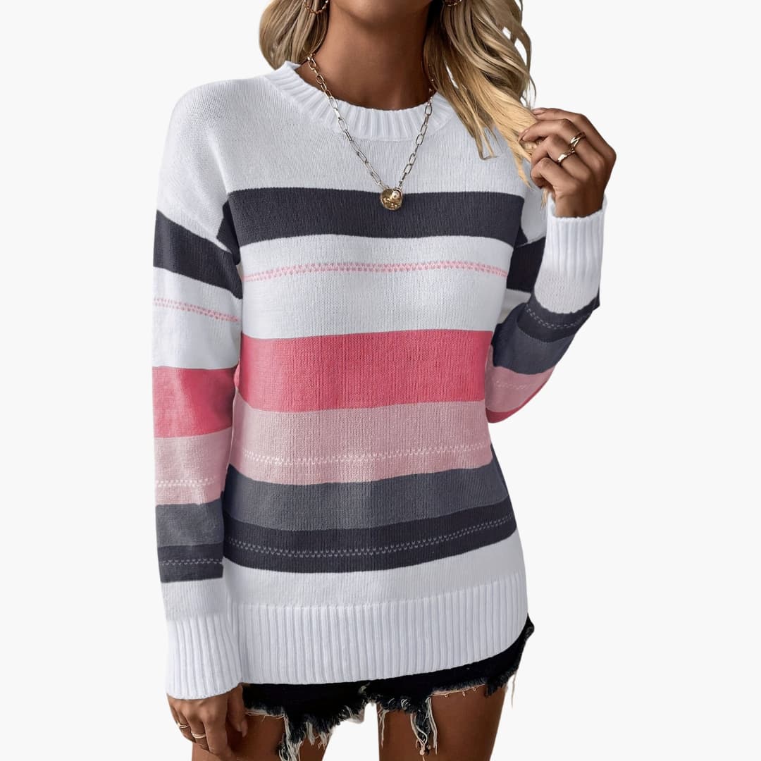 4-2025-09-13T114113.351.jpg Women's pullover with round neckline and striped surface - Image 1