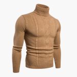 Men's Pullover with Turtleneck and Cable Knit Pattern - Image 2