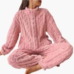 Women's Fleece Pajama Set with Zipper Top and Long Pants - Image 3