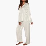 Women's Satin Pajama Set with Long Sleeve Shirt and Pants - Image 4