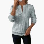 Women's pullover with zipper at the neckline and cable knit surface - Image 4
