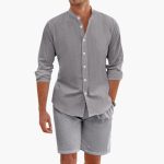 Men's Summer Two-Piece Linen Blend with Shirt and Shorts - Image 2