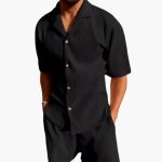 Men's Summer Set Made of Textured Fabric with Short-Sleeve Shirt - Image 3