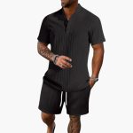 Men's Summer Set with Polo Shirt and Ribbed Shorts - Image 2
