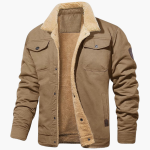 Men's Bomber Jacket with Zipper and Faux Fur Lining - Image 4