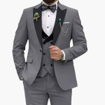Men's Three-Piece Suit with Slim Fit and Contrast Lapels - Image 2