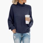 Women's sweater with high neckline and ribbed hem - Image 2
