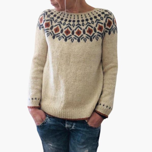Women's sweater with round neckline and geometric pattern