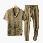 Men's Summer Loungewear Set with Button Placket and Jogging Pants - Image 3