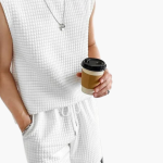 Men's Lounge Set with Sleeveless Top and Waffle Texture - Image 2