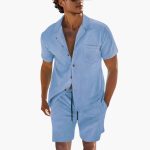 Men's Summer Set with Short Sleeve Shirt and Drawstring Shorts - Image 2