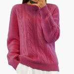 Women’s Pullover with Round Neck and Cable Pattern